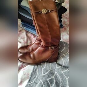 Tory Burch Calista Cognac Brown Leather Boots Equestrian 10.5